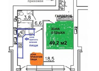 1-комнатная квартира на продажу, 46.4 м2, Воронеж, ЖК Галактика