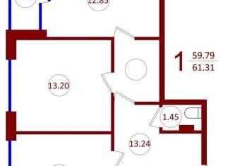 Продам двухкомнатную квартиру, 61.3 м2, Воронеж, ЖК Суворов-Сити, улица 121-й Стрелковой Дивизии, 9