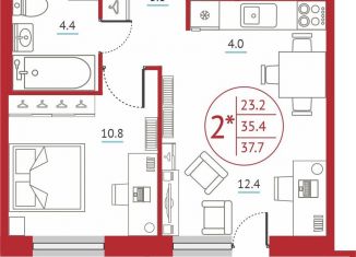 Двухкомнатная квартира на продажу, 37.7 м2, Ростов-на-Дону, жилой комплекс Западная Резиденция, лит9, ЖК Западная Резиденция