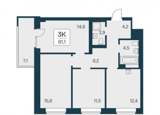 Продается 3-комнатная квартира, 81.1 м2, Новосибирск, метро Заельцовская