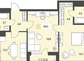 Продаю двухкомнатную квартиру, 68 м2, Ижевск, улица имени В.С. Тарасова, 4