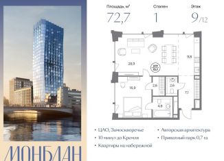 Продам однокомнатную квартиру, 72.7 м2, Москва, Шлюзовая набережная, 2/1с1, метро Таганская