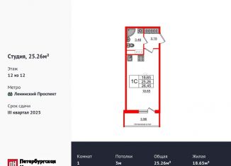 Продается квартира студия, 25.3 м2, Санкт-Петербург, метро Проспект Ветеранов, 1-й Предпортовый проезд, 1