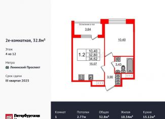 Продается 1-комнатная квартира, 32.8 м2, Санкт-Петербург, 1-й Предпортовый проезд, 1, 1-й Предпортовый проезд