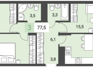 Продам трехкомнатную квартиру, 77.5 м2, Ижевск, улица имени В.С. Тарасова, 4, ЖК Новый Город