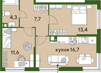 Продается 2-ком. квартира, 53.4 м2, Краснодар, Прикубанский округ