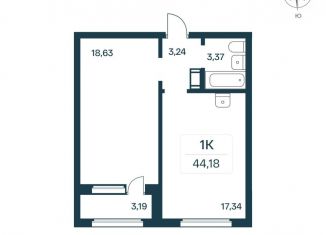 Продам 1-комнатную квартиру, 44.2 м2, Ленинградская область