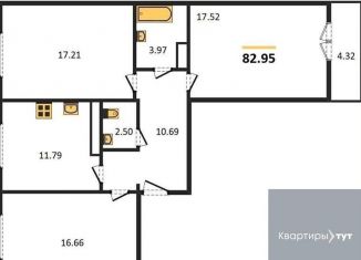 Продаю трехкомнатную квартиру, 83 м2, Воронеж, улица Артамонова, 34Ж, ЖК Волна-1