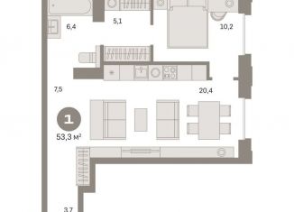 1-комнатная квартира на продажу, 53.2 м2, Москва, метро Бутырская