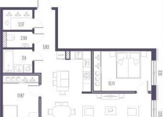 Продается двухкомнатная квартира, 77.6 м2, Санкт-Петербург, улица Стахановцев, 1, улица Стахановцев