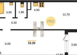 Продаю однокомнатную квартиру, 53.2 м2, Новосибирск