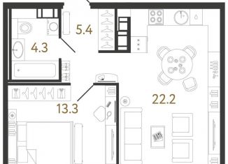 Продаю однокомнатную квартиру, 45.2 м2, Санкт-Петербург, Фрунзенский район