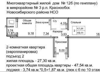 Однокомнатная квартира на продажу, 47.5 м2, рабочий посёлок Краснообск, 3-й микрорайон, 12Б, ЖК Кольца