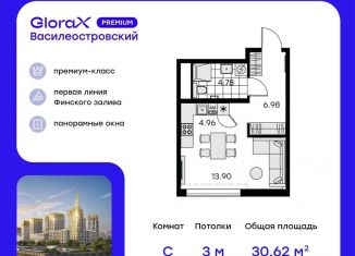 Продается квартира студия, 30.6 м2, Санкт-Петербург, муниципальный округ Морской