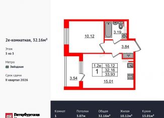 Продаю 1-комнатную квартиру, 32.2 м2, Санкт-Петербург, метро Звёздная