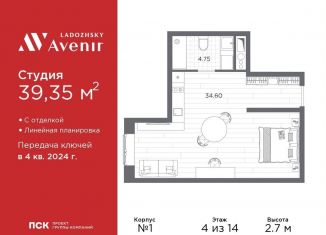 Продается квартира студия, 39.4 м2, Санкт-Петербург, метро Новочеркасская, Магнитогорская улица, 51литЗ