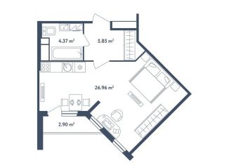 Продаю квартиру студию, 38.6 м2, Московская область