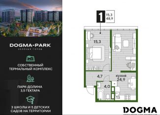 Продается 1-комнатная квартира, 48.9 м2, Краснодар, Прикубанский округ