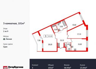 Продам 3-комнатную квартиру, 101 м2, Санкт-Петербург, метро Выборгская, улица Александра Матросова, 3