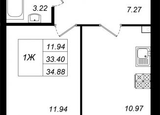 Продаю 1-ком. квартиру, 34.9 м2, село Осиново, улица Гайсина, 2Б