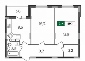 2-ком. квартира на продажу, 59.1 м2, Владимирская область, Сталинградский бульвар, 7