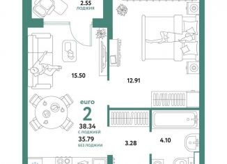 Продаю 2-комнатную квартиру, 38.3 м2, Тюмень