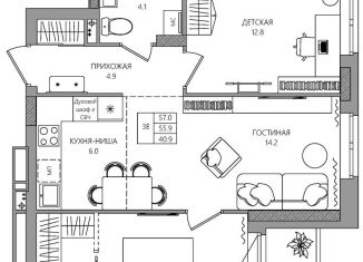 Продается 3-комнатная квартира, 57 м2, деревня Кондратово, Водопроводная улица, 5