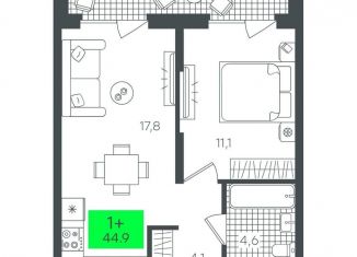 Продажа 1-комнатной квартиры, 44.9 м2, Тюменская область