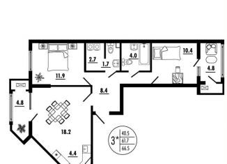 Продажа 3-ком. квартиры, 66.5 м2, Ростов-на-Дону