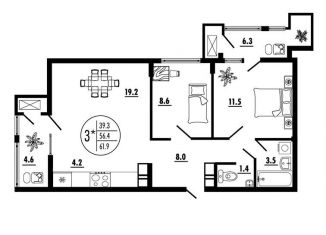 Продам 3-ком. квартиру, 61.9 м2, Ростов-на-Дону, Советский район