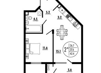 Продам 2-комнатную квартиру, 42.4 м2, Ростов-на-Дону, Советский район