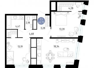 Продается 2-ком. квартира, 63.8 м2, Рязань