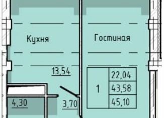 Продаю однокомнатную квартиру, 43.6 м2, Нальчик, ЖК Восточный, улица Шогенова, 1А