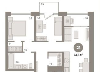 Продается 2-комнатная квартира, 73.5 м2, Тюмень, Центральный округ