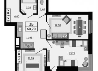 Продажа 3-ком. квартиры, 60.7 м2, Ростов-на-Дону, Кировский район