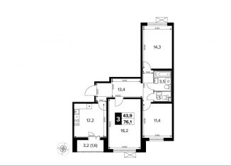 Продается 3-комнатная квартира, 76.1 м2, поселок Битца, Южный бульвар, 8