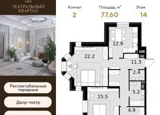 2-комнатная квартира на продажу, 77.6 м2, Москва, СЗАО