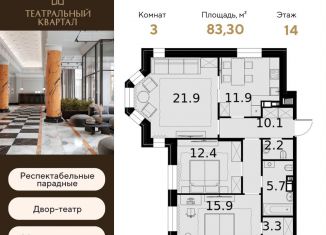 3-ком. квартира на продажу, 83.3 м2, Москва, улица Расплетина, 2к1