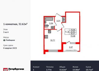 Продам 1-ком. квартиру, 32.6 м2, Санкт-Петербург