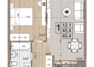 Продается 1-комнатная квартира, 40.4 м2, Московская область, улица Современников, 6