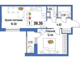 Однокомнатная квартира на продажу, 39.4 м2, Мурино, ЖК Урбанист