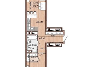 Продам 1-комнатную квартиру, 49.7 м2, Московская область, улица Гудкова