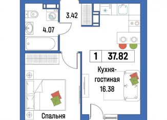 Продам 1-ком. квартиру, 37.8 м2, Мурино, ЖК Урбанист