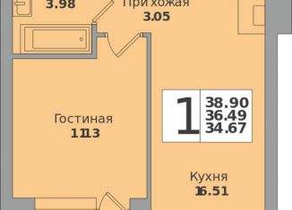 Продам однокомнатную квартиру, 38.9 м2, Калининградская область