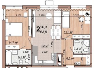 Продаю 2-комнатную квартиру, 63.9 м2, Жуковский, улица Гудкова