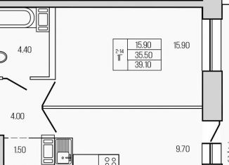 Продается однокомнатная квартира, 39.1 м2, городской посёлок Кузьмоловский