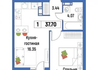 Продам однокомнатную квартиру, 37.7 м2, Мурино