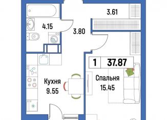 Продажа 1-ком. квартиры, 37.9 м2, Мурино, ЖК Урбанист