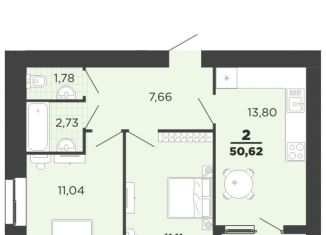 Продается 2-ком. квартира, 50.6 м2, Рязань