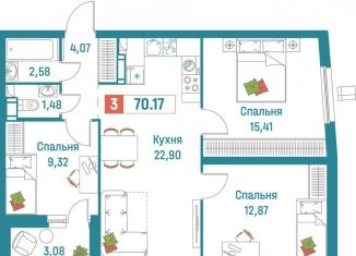 Продаю 3-комнатную квартиру, 70.2 м2, Мурино, ЖК Графика